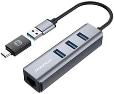 Graugear GRAUGEAR USB HUB USB-HUB 3x USB 3.0 prievadai Type-A+ Gbit LAN mažmeninė prekyba