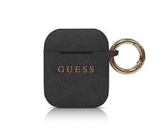 Guess GUACCSILGLBK AirPods dėklas juodos spalvos silikoninis Glitter