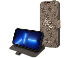 Dėklas Apple iPhone 13 Pro Max Guess Book 4G didelis metalinis logotipas (GUBKP13X4GMGBR) rudos spalvos