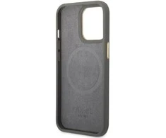 Apple iPhone 13 Pro Max Guess dėklas Peony Logo Plate MagSafe (GUHMP13XSAPSTG) pilkos spalvos