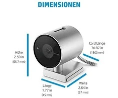 Hewlett Packard (HP) HP 950 4K UHD žiniatinklio kamera / USB / privatumas / automatinis fokusavimas, AI automatinis kadravimas / mikrofonas / Sidabrinis / 1 metai