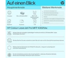 Hewlett Packard (HP) HP Color LaserJet Pro MFP 4302fdw All-in-One Spausdintuvas - A4 spalvotas lazerinis, Spausdinti/Kopijuoti/Dual-Side Scan, Automatinis dokumentų tiektuvas, Auto-Duplex, LAN, WiFi, Faksas, 33ppm, 750-4000 puslapių per mėnesį (pakeičia M479fdw)
