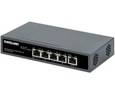 Intracom INTELLINET PoE maitinamas 5 prievadų gigabitų jungiklis su PoE perėjimu Vienas PoE++/4PPoE PD PoE prievadas su 95 W Keturi PSE PoE jungtys iki 65 W