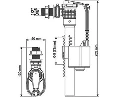 KKPol Universalaus dydžio tualeto nuleidimo vožtuvas su šoniniu tiekimu 1/2" + 3/8" ZN3/124/0/T