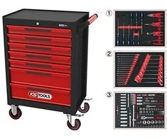 Įrankių vežimėlis ECOline, 7 stalčiai +215 vnt įrankių, KS Tools