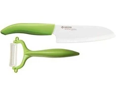 Kyocera FK140CP10NGR SANTOKU KNIFE &amp; PEELER Rinkinys, peilis (14 cm ašmenys) ir skustukas, Žalia