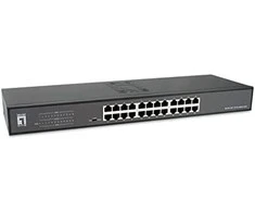 Šakotuvas Lenovo „LevelOne“ komutatorius 24x GE GEU-2431 19 colių stovo montavimo rinkinys nevaldomas gigabito eternetas (10/100/1000) 1U juodas
