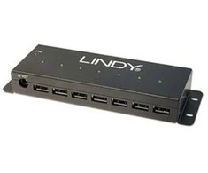 USB Hub - LINDY 7-Port USB 2.0 Metalinis Hub su Montavimo Laikikliais ir Maitinimo Šaltiniu