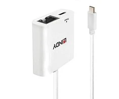Adapteris USB Lindy 43284 USB-C - RJ-45 + USB-C Baltas (43284)
