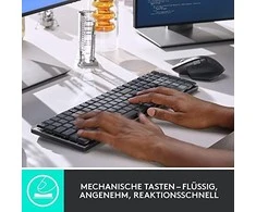 Belaidė klaviatūra Logitech MX MECHANICAL, išdėstymas: Vokiečių (Qwertz), "Tactile Quiet", pilkos spalvos
