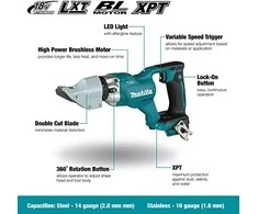 Makita DJS200Z Akumuliatorėnis skardos žirklės 18V, plienas 2,0mm BL-motor, Be akumuliatorių ir kroviklio!