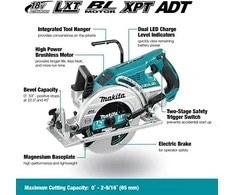 Makita DRS780Z Akumuliatorinis diskinis pjūklas, 2x18V, 65 mm, ø185x30mm, Be akumuliatorių ir kroviklio!