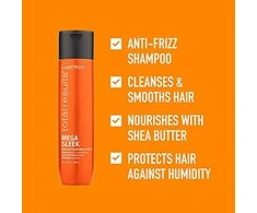 Plaukus Glotninantis Šampūnas Matrix Total Results Mega Sleek Sviestmedžių aliejumi 300ml nepaklusniems, sunkiai suvaldomiems plaukams