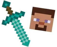 Disguise Minecraft kostium Halloween, strój karnawałowy komplektas diamentowy miecz + Maska Steve