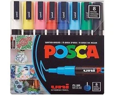 „Posca“ – PC3M – „Fine Tip Pen“ – pagrindinės spalvos, 8 vnt