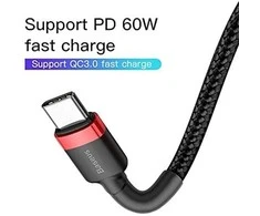 Dėklas Kabelis Baseus USB2.0 C-USB C kištukas 1 m, su nailoniniu šarvu Cafule, raudonas/juodas