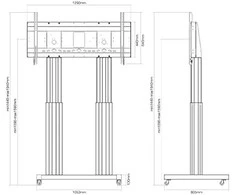 Laikiklis Neomounts NEWSTAR MOTORISED MOBILE FLOOR STAND - VESA 300X200 UP TO 1200X600 70-120" Sidabrinis
