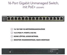 Šakotuvas Netgear GS316PP Ne-valdomas Gigabit Ethernet (10/100/1000) Juoda Maitinimas per Eternetą (PoE)