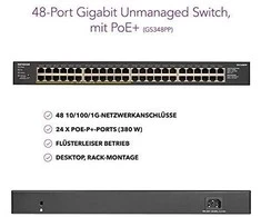 Serveris Netgear GS348PP Ne-valdomas Gigabit Ethernet (10/100/1000) Juoda Maitinimas per Eternetą (PoE)