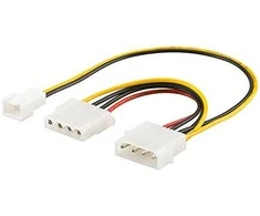 Goobay 96118 PC Y maitinimo kabelis/adapteris; 5,25 colio vyriškas iki 1 x 5,25 colio moteriškas ir 1 x 2 kontaktų ventiliatorius (12 V) 0,25 m