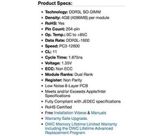 RAM Kompiuterio atmintinė OWC SODIMM, DDR3L, 8 GB, 1600 MHz, CL11 (OWC 1600DR3S08S)