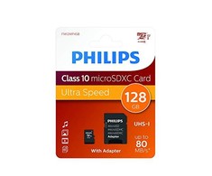 „Philips Micro SDXC“ kortelė 128 GB, 10 klasės UHS-I U1, įskaitant. Adapteris