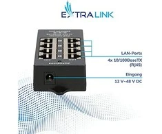 EXTRALINK EX.12646 POE INJECTOR 4 PORT Juodas
