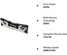 RAM Kingston KF564C32RS-16 16GB 6400MT/s DDR5 CL32 DIMM FURY Renegade Sidabrinis | Kingston
