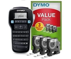DYMO LabelManager 160 etikečių spausdintuvo pradinis rinkinys su 3 D1 etikečių juostos ritinėliais | Nešiojamasis etikečių spausdinimo aparatas | QWERTY klaviatūra | Idealiai tinka biurui ar namams