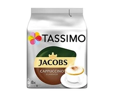 Kavos kapsulės Tassimo Cappuccino Classico (suderinamos su Bosch Tassimo kapsuliniais kavos aparatais), 8+8 vnt.