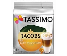 Kavos kapsulės Tassimo Latte Macchiato Caramel (suderinamos su Bosch Tassimo kapsuliniais kavos aparatais), 8+8 vnt.