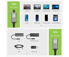 TECHLY USB 3.2 Gen 2 USB-C M/F E-Mark Cable 1m Juodas