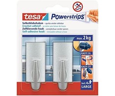 Tesa lipnūs kabliukai, 2 vnt. stačiakampis, didelis, matinis chromas