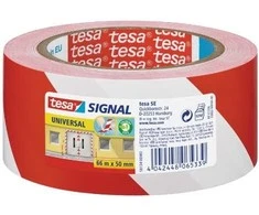 Tesa 66 m x 50 mm įspėjamoji juosta, raudona / balta (11608A)