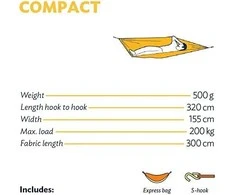 Ticket To The Moon TMC05 Compact Hammock, 300 x 155 cm, 200 kg