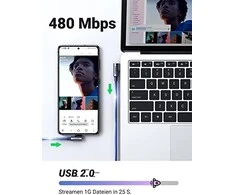 USB-C į USB-A 2.0 kampinis laidas UGREEN US176, 3A, 3m - Juodas