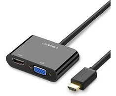 Ugreen adapterio keitiklis HDMI – VGA/HDMI + mini jack 3,5 mm juodas (CM101)