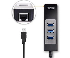 Unitek Deltaco Tinklo adapteris , 10/100 / 1000Mbps , 1xRJ45, 1xUSB3.0, 3x USB3.0, juodas USB3-GIGA3