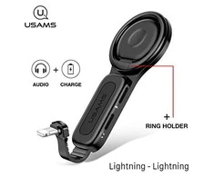 USAMS ADAPTER AU06 2IN1 2X LIGTNING + RING HOLDER Juodas