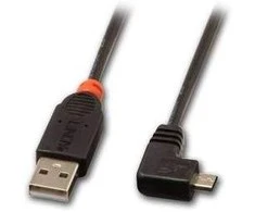 USB Kabelis - LINDY USB 2.0 Type A į Micro-B Laidas, 90° Dešinysis Kampas, 0.5 m, Juodas