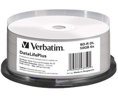BD-R DL Verbatim 50GB 6x Wide Baltas Thermal Printable - No ID Brand (spindle 25)