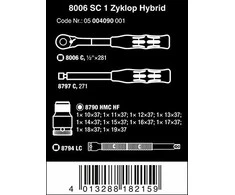 Terkšlės ir galvučių rinkinys Wera Zyklop Hybrid 8006 SC 1, 10-19mm, 13 vnt