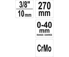 Yato Metalinė juostos įrankis 3/8 pavarai, 0-40 mm diapazonui, CV gaubto spaustuko replės