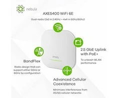 Maršrutizatorius ZYXEL NWA220-6E AX5400 2X2+4X4 MU-MIMO, DUAL Radijas 2.4 AND 5 OR 6 GHZ OPTION, 1X1G &amp; 1X1/2.5 GB LAN PORT, POE+(802.3AT), STANDALONE/NEBULA CLOUD MANAGED