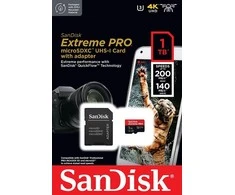 Atminties kortelė SanDisk Extreme PRO Micro SDXC 1TB + SD adapteris + 2 metai RescuePRO Deluxe iki 200 MB/s ir 140 MB/s Skaitymo / rašymo greitis A2 C10 V30 UHS-I U3