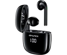 Bluetooth 5.0 TWS ausinės + AWEI įkrovimo stotelė (T28P) juodos spalvos
