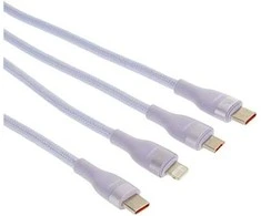 Baseus Flash Series 2 trys viename kabelis USB-C + mikro USB + Lightning violetinis 100 W, 1.5 m
