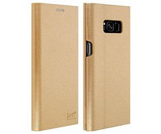 „Beeyo Grande“ aukščiausios kokybės ekologiškos odos dėklas su išmaniuoju stovu, skirtas „Samsung G950 Galaxy 8“, auksinis