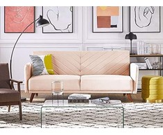 Beliani Trivietė išskleidžiama sofa SENJA, veliūras, smėlio spalvos