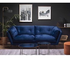 Beliani 3 vietų sofa LENVIK, veliūrinė, tamsiai mėlyna